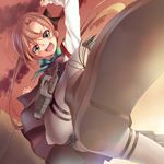  akigumo_(kantai_collection) bad_id bad_pixiv_id brown_hair cloud feet foreshortening from_below fukai_ryousuke green_eyes kantai_collection lens_flare long_hair looking_at_viewer open_mouth panties panties_over_pantyhose pantyhose pov pov_feet print_panties school_uniform sky solo star star_print underwear 