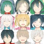  5boys amamiya_hibiya bad_id bad_pixiv_id black_hair blonde_hair brown_hair closed_eyes enomoto_takane green_hair hood hoodie kagerou_project kano_shuuya kido_tsubomi kisaragi_momo kisaragi_shintarou kokonose_haruka kozakura_marry long_hair multiple_boys multiple_girls pirika_(rm0315) seto_kousuke short_hair side_ponytail silver_hair smile twintails 