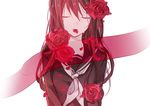  closed_eyes flywinga7 hair_ornament hairclip kagerou_project long_hair mouth_hold petals red_scarf scarf school_uniform serafuku solo tateyama_ayano 