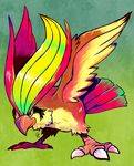  avian beak bird crouching looking_at_viewer nintendo pidgeot pok&#233;mon pok&eacute;mon smile solo standing talons the-chu video_games wings 