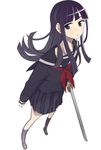  black_eyes black_hair black_serafuku hasesese highres long_hair long_sleeves looking_at_viewer original school_uniform serafuku skirt solo standing sword weapon white_background 