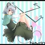  animal_ears blush capelet dowsing_rod grey_hair jewelry mary_janes mouse_ears mouse_tail nazrin nnyara open_mouth pendant red_eyes shoes short_hair skirt solo star striped striped_background tail touhou vertical-striped_background vertical_stripes 