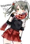  :o bad_id bad_pixiv_id blush breath gloves grey_eyes grey_hair japanese_clothes kantai_collection looking_at_viewer manio muneate open_mouth partly_fingerless_gloves plaid plaid_scarf pleated_skirt red_scarf red_skirt scarf single_glove skirt solo twintails white_background yugake zuikaku_(kantai_collection) 