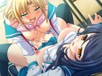  2girls asagiri_yuka black_hair blonde_hair blush bra breasts collarbone cum cum_in_pussy futanari green_eyes long_hair multiple_girls nipples open_mouth orion_heart_~injoku_no_suku_mizu_sailor_senshi~ penis pink_bra portion sex underwear uzumiya_aoi vaginal yellow_eyes 