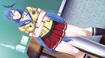  1girl blue_hair bracelet breasts chalkboard classroom crossed_arms game_cg hair_ribbon highres ikazaki_reia jewelry large_breasts legs long_hair looking_at_viewer p/a:_potential_ability ribbon school_uniform sei_shoujo serious skirt socks solo spiked_bracelet spikes standing thighs yellow_eyes 
