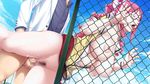  1girl breasts breasts_outside censored cloud clouds eyes_closed fence game_cg glasses hair_ribbon highres kusukawa_suzune large_breasts legs long_hair nipples no_bra no_panties open_clothes open_mouth open_shirt p/a:_potential_ability penis pink_hair pubic_hair pussy ribbon school_uniform sei_shoujo sex shirt skirt skirt_lift sky sweat thighs tongue tongue_out vaginal wet 