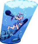  blue_hair hair_ornament i-19_(kantai_collection) kantai_collection lowres pixel_art school_swimsuit solo swimsuit torpedo transparent_background underwater warabin_(suteki_denpun) water 