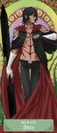  art_nouveau bandages belt black_hair cape chain character_name dark_skin dark_skinned_male dragon_ash highres jewelry male_focus navel necklace scp-076-2 scp_foundation shirtless solo tattoo thigh_gap thorns weapon 