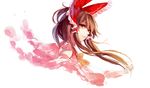  bow brown_hair hair_bow hair_tubes hakurei_reimu hug_(yourhug) long_hair looking_at_viewer petals profile ribbon sleeveless smile solo touhou wind 