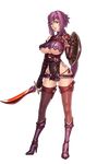  bad_id bad_pixiv_id breasts full_body large_breasts looking_at_viewer newface purple_eyes purple_hair rpg_maker shield solo sword transparent_background underboob weapon 