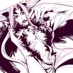  breasts cleavage dress female final_fantasy final_fantasy_viii fur_collar gloves hair_between_breasts horns laying_down long_hair long_nails lying makeup midriff monochrome navel nonosaki solo ultimecia white_background 