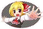  blonde_hair blush fang hair_ribbon jagabutter open_mouth outstretched_arms red_eyes ribbon rumia short_hair smile solo spread_arms touhou 
