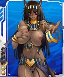  1girl areolae asagiri breasts brown_hair card_(medium) dark_skin egyptian eyfaal female huge_breasts lilith-soft long_hair naughty_face nipples solo taimanin_asagi taimanin_asagi_battle_arena 