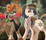  bandage dennybutt duo equine female feral hat horse mammal my_little_pony original_character pony scarf 