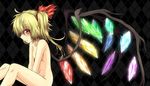 :o animated animated_png blonde_hair breasts collarbone flandre_scarlet g_(desukingu) glowing glowing_wings hair_ribbon huge_filesize large_wings looking_at_viewer md5_mismatch navel no_hat no_headwear nude open_mouth red_eyes red_ribbon ribbon short_hair side_ponytail sideboob small_breasts solo touhou ugoira v_arms wings 