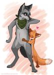  &lt;3 bandanna blush canine collar cute female fox fur grey_fur grey_hair hair hug male mammal ruki_(character) rukifox size_difference wolf 