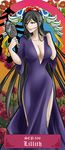  art_nouveau black_eyes black_hair breasts character_name cleavage dragon_ash dress flower hand_mirror highres large_breasts lips long_hair mirror mouth_hold scales scp-336 scp_foundation solo very_long_hair 
