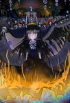  akemi_homura black_hair clara_dolls_(madoka_magica) dress dual_persona feathered_wings fire flower funeral_dress hairband highres homulilly long_hair looking_at_viewer mahou_shoujo_madoka_magica mahou_shoujo_madoka_magica_movie multiple_girls red_eyes ribs ruins skeletal_arm soul_gem spider_lily spoilers toufu_tofu wings witch_(madoka_magica) 