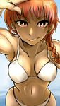  bikini braid breasts character_request grin ichigai_(hayawossan) looking_at_viewer pov red_eyes red_hair single_braid smile solo swimsuit white_bikini 