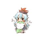  black_eyes blue_hair blush ex-keine fang hat horns kamishirasawa_keine long_hair lowres open_mouth rebecca_(keinelove) ribbon stretch sukusuku_hakutaku tail touhou 