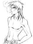 cigarette greyscale hand_on_hip itou_kaiji kaiji long_hair looking_at_viewer male_focus monochrome penki scar shirtless 