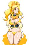  bikini bikini_under_clothes blonde_hair blush boots breasts candy cleavage cure_honey earrings eyelashes food full_body hair_ornament hair_ribbon happinesscharge_precure! happy high_heels highres jabara_tornado jewelry knee_boots kneehighs kneeling large_breasts long_hair looking_at_viewer magical_girl mouth_hold navel oomori_yuuko panties ponytail precure puffy_sleeves ribbon shiny shiny_skin shirt simple_background skindentation smile solo swimsuit swimsuit_under_clothes thigh_gap underwear undressing vest white_background wide_ponytail wrist_cuffs yellow_eyes yellow_panties 