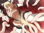  animal_ears blonde_hair breasts broken_rape_victim cum dark_skin fur green_eyes inflation kemurihaku monster monster_girl nipples rape rolling_eyes stomach_bulge tail tentacle 