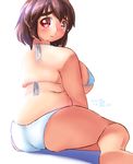  2014 ass bad_id bad_pixiv_id banned_artist bikini breasts brown_hair dated eno_konoe eyebrows fat fat_folds from_behind large_breasts looking_at_viewer mikomu original red_eyes short_hair signature skindentation smile solo swimsuit thick_eyebrows thighs 