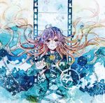  brown_hair chain dress film_strip flower gradient_hair highres hijiri_byakuren long_hair multicolored_hair purple_hair shiratsuyu solo touhou underwater water yellow_eyes 