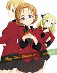  3girls assam blonde_hair blue_eyes character_name crossed_arms darjeeling dated girls_und_panzer hair_pulled_back hand_on_hip hands_clasped happy_birthday highres long_hair looking_at_viewer military military_uniform multiple_girls orange_pekoe own_hands_together sasaki_akira_(ugc) school_uniform short_hair smile st._gloriana's_military_uniform uniform 