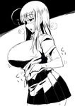  ahoge breasts highres huge_breasts komusou_(jinrikisha) long_hair monochrome ooba_minori original shirt skirt solo sweat 