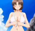  animated animated_gif bangs beach bikini blurry blush bouncing_breasts bow breasts breasts_apart cleavage closed_eyes cloud day depth_of_field front-tie_bikini front-tie_top grey_hair hair_bow large_breasts long_hair mature mole mole_under_eye moroboshi_kyouko navel nipples parted_bangs public_nudity rock screencap shiny shiny_skin sky smile solo sweet_home swimsuit undressing untied untied_bikini upper_body white_bikini wide_hips 
