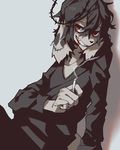  blood canine cigarette clothed clothing dog grin hair kuroblood male mammal plain_background red_eyes sharp_teeth smoke smoking solo teeth white_background 