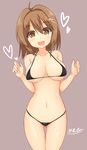  ahoge bikini binsen blush breasts brown_eyes brown_hair cleavage hair_ornament large_breasts micro_bikini nakahara-kun_no_kahogo_na_imouto nakahara_maria navel shiny shiny_skin swimsuit thigh_gap 