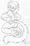  anthro barefoot big_breasts big_feet bottomless breasts butt cat clothing feline female foot_focus fur gloves hair hindpaw kneeling looking_at_viewer looking_back mammal matt_burt open_mouth paws plain_background roxikat sketch soles solo toes white_background 