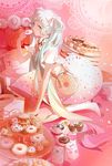  cake cupcake doughnut dress food fork hair_ribbon hatsune_miku kyer long_hair pastry_box ribbon solo tiered_tray very_long_hair vocaloid 