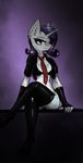  anthro anthrofied blue_eyes bottomless cleavage clothed clothing cutie_mark ear_piercing equine eyelashes female fingerless_gloves friendship_is_magic fur gloves hair horn legwear mammal my_little_pony necktie ninjapony piercing purple_hair rarity_(mlp) skimpy solo stockings unicorn white_fur 