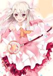  fate/kaleid_liner_prisma_illya fate_(series) feathers hair_feathers illyasviel_von_einzbern kaleidostick long_hair magical_girl prisma_illya red_eyes sevens_(treefeather) solo wand white_hair 