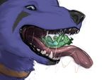  ambiguous_gender anthro canine claws close-up collar dog drooling eyes_closed fur happy inside lizard looking_down lying male mammal micro nude on_back open_mouth raised_arm reptile saliva scalie sharp_claws sharp_teeth size_difference smile sprout_(artist) teeth tongue tongue_out vore 