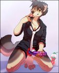  anthro breasts canine clothed clothing dildo female fur hair looking_at_viewer lube mammal open_mouth roanoak sandra sex_toy short_hair solo strapon table_for_three teeth tongue 