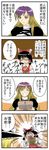  banbuu_(zeromugen) blonde_hair blush bow box brown_hair carton comic commentary detached_sleeves food gradient_hair grin hair_bow hair_tubes hakurei_reimu hat highres hijiri_byakuren kirisame_marisa long_hair looking_at_viewer multicolored_hair multiple_girls noodles open_mouth package purple_hair ribbon shaded_face simple_background smile soba speech_bubble talking touhou translated upper_body white_background witch_hat 