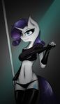  anthro anthrofied blue_eyes bra clothed clothing cutie_mark equine eyelashes female fingerless_gloves friendship_is_magic fur gloves hair horn legwear mammal midriff my_little_pony navel ninjapony panties purple_hair rarity_(mlp) skimpy solo stockings underwear undressing unicorn white_fur 