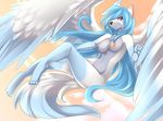  anthro breasts canine cloud feathered_wings female fox glitter hair long_hair mammal nipples nude sky smile solo spazzykoneko wings 
