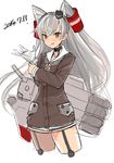  amatsukaze_(kantai_collection) brown_eyes choker cropped_legs dated dress glove_pull gloves headgear highres kantai_collection licking_lips long_hair mecha_musume rensouhou-kun sailor_collar short_dress silver_hair single_glove sketch solo tetsu_(kimuchi) tongue tongue_out two_side_up 