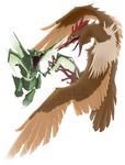  arthropod avian battle beak bird claws duo fearow feathers flying hy_thegreykatt insect nintendo open_mouth plain_background pok&#233;mon pok&eacute;mon scyther talons teeth tongue tongue_out video_games white_background 