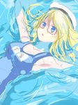  blonde_hair blue_eyes breasts character_name glasses hat i-8_(kantai_collection) kantai_collection sailor_hat school_swimsuit sketch solo swimming swimsuit tokoi water 