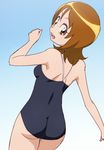  ass bare_shoulders breasts competition_school_swimsuit from_behind happinesscharge_precure! looking_back manji_(tenketsu) one-piece_swimsuit oomori_yuuko precure school_swimsuit short_hair small_breasts smile solo swimsuit 