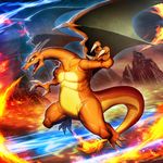  charizard claws dragon fangs fire flying gen_1_pokemon genzoman horns no_humans pokemon pokemon_(creature) solo tail wings 