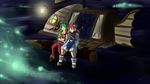  1girl boat feena_(grandia) grandia green highres journey justin_(grandia) night non-web_source ocean sea_of_mermaids spirits watercraft 