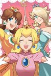  3girls blonde_hair brown_hair crown dress earing eyes_closed hair_over_one_eye jewelry multiple_girls nintendo open_mouth princess_daisy princess_peach rosalina_(mario) rosetta_(mario) sally_(luna-arts) sally_(yuki-menoko) super_mario_bros. super_mario_galaxy super_mario_land wand 